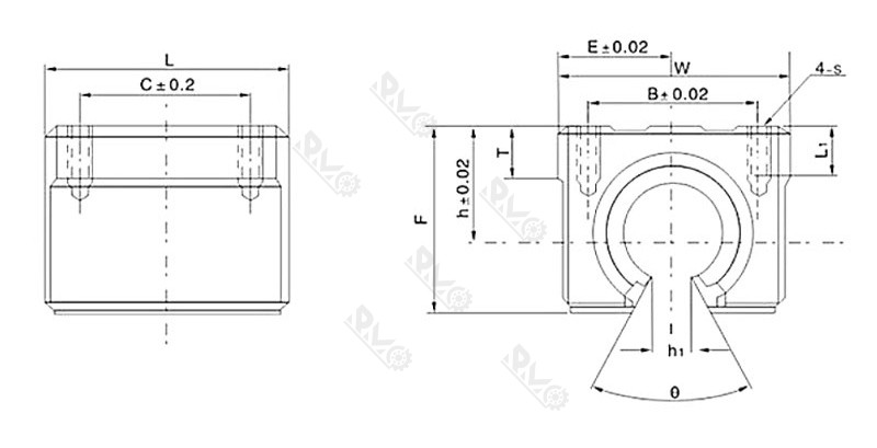 SBR16UU linear bearing slider drawing
