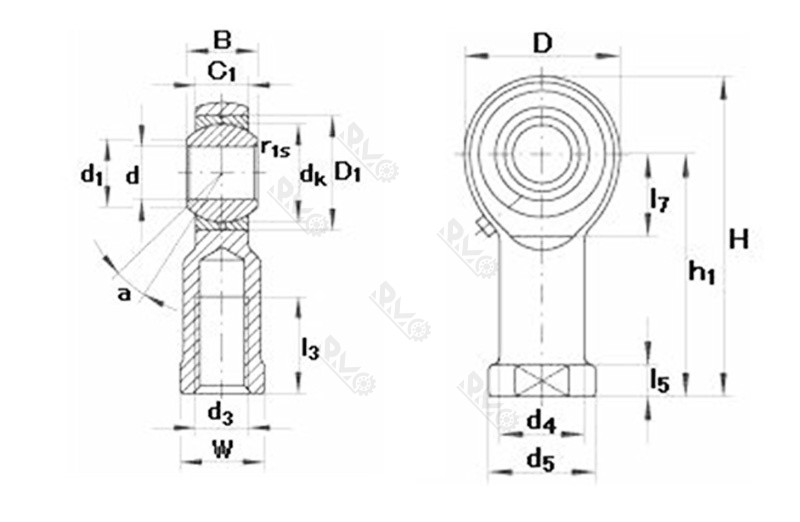 GIKL8-PB Rod End Bearings Drawing