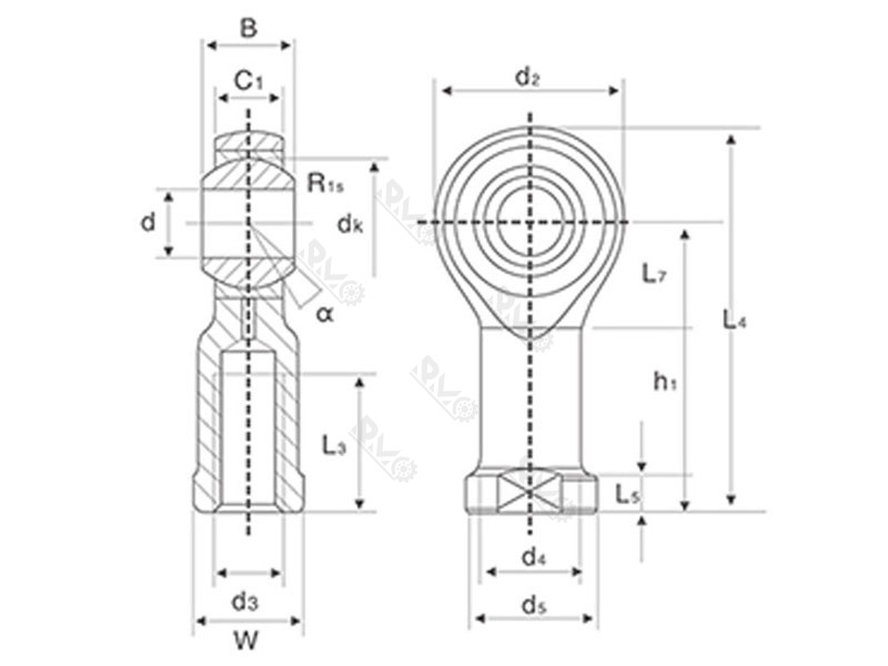 SI...T/K Series Rod End Bearing Drawing
